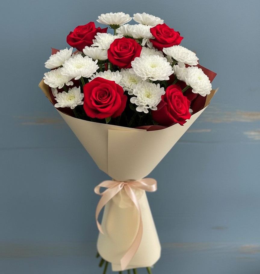 Букет цветов из: Розы и Хризантемы в Новосысоевке