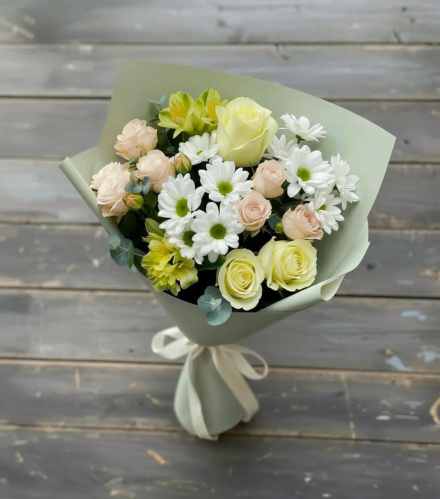 Букет цветов из: Альстромерии, Розы и Хризантемы в Новосысоевке