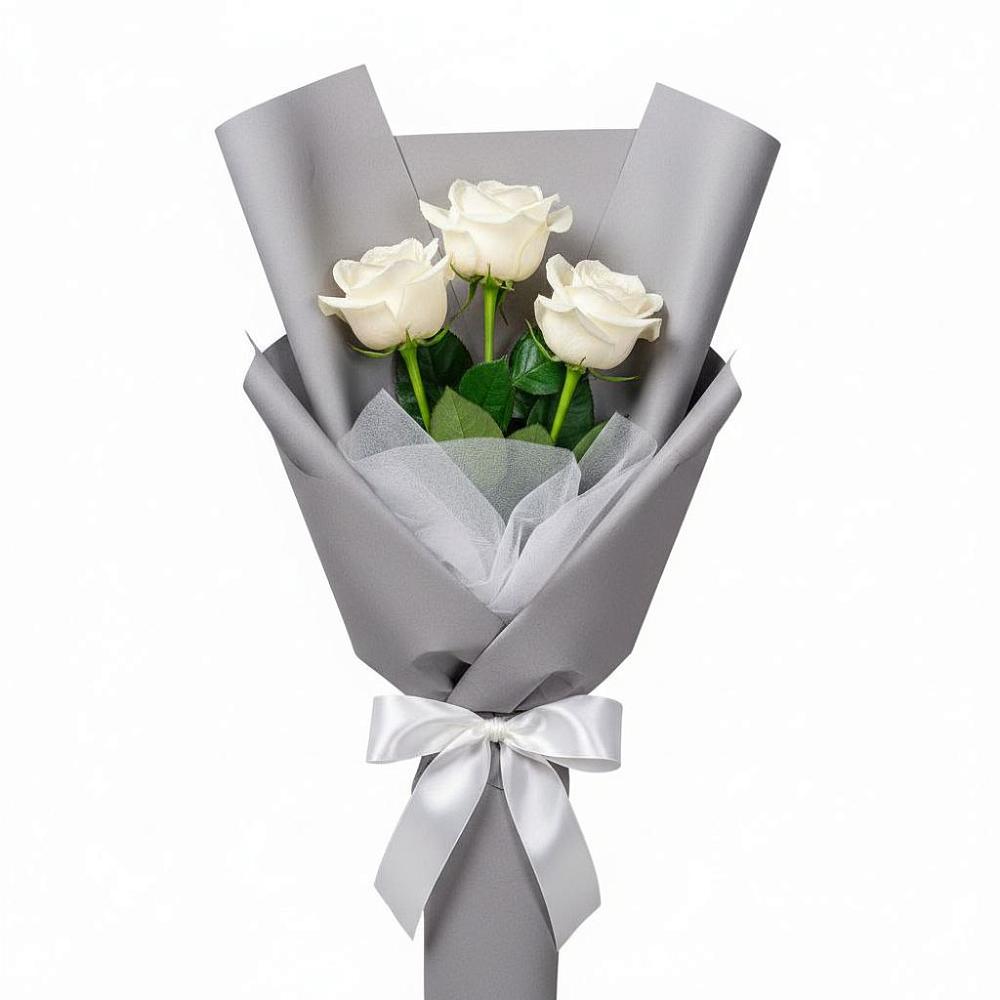 Букет 3 белые розы в Новосысоевке