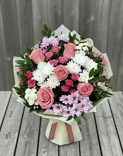 Букет цветов из:  Альстромерии, Гвоздики, Розы и Хризантемы в Новосысоевке